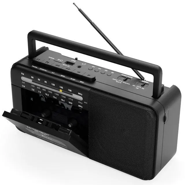 Alt view image 5 of 6 - Portable Cassette Player, Bluetooth Multi-Band Boombox | AM/FM/SW Radio, USB Playback, AUX Input, 2400mAh Rechargeable Battery, Full-Range Stereo Speaker, Easy-Carry Handle
