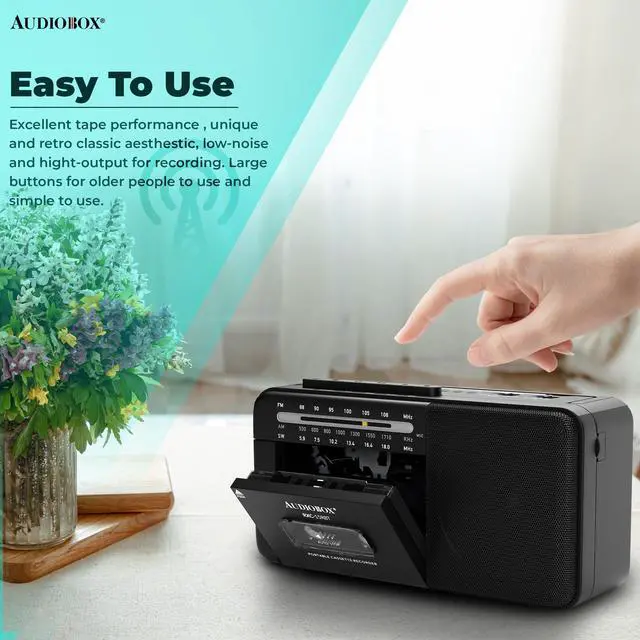 Alt view image 6 of 6 - Portable Cassette Player, Bluetooth Multi-Band Boombox | AM/FM/SW Radio, USB Playback, AUX Input, 2400mAh Rechargeable Battery, Full-Range Stereo Speaker, Easy-Carry Handle