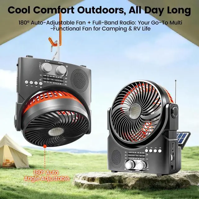 Alt view image 5 of 6 - Portable Solar Fan Radio,AM/FM/SW Radio,USB/TF,3-Level Dimmable LED Light, Bluetooth Speaker for Outdoor/Home