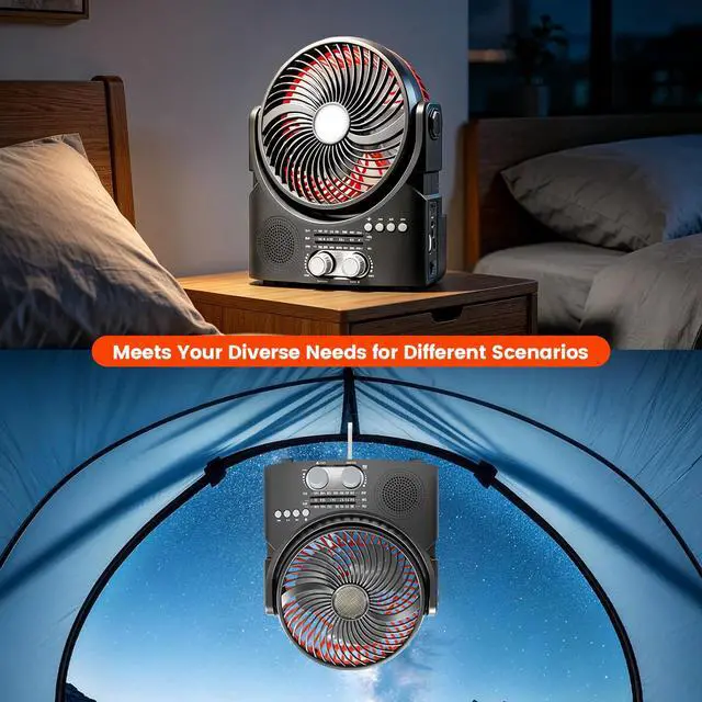 Alt view image 6 of 6 - Portable Solar Fan Radio,AM/FM/SW Radio,USB/TF,3-Level Dimmable LED Light, Bluetooth Speaker for Outdoor/Home