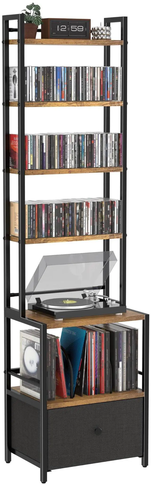 Main image of 6-Tier Wooden CD & Stereo Stand, Compact Audio Rack Cabinet | Game console shelf,Ideal for DVD players/Xbox,Space-saving tower design,6-tier storage for CDs/audio