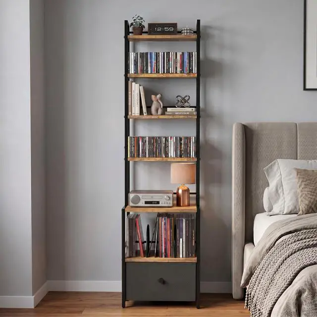 Alt view image 5 of 6 - 6-Tier Wooden CD & Stereo Stand, Compact Audio Rack Cabinet | Game console shelf,Ideal for DVD players/Xbox,Space-saving tower design,6-tier storage for CDs/audio