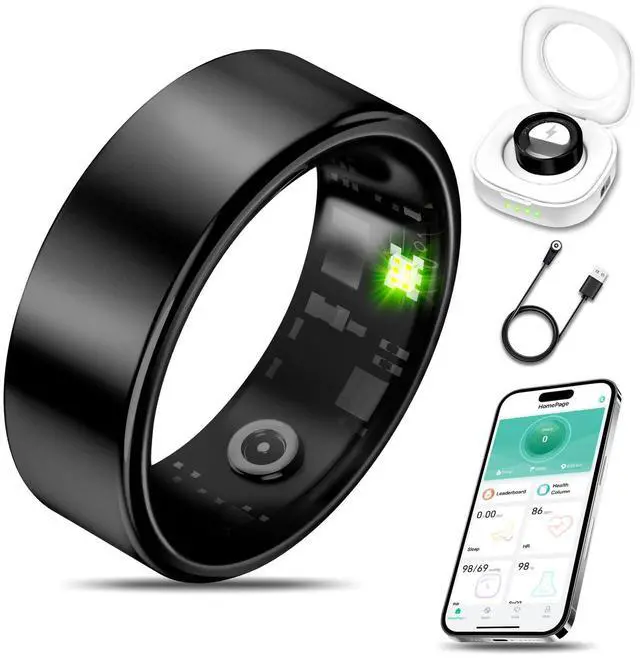 Main image of Smart Health Ring Fitness Tracker for Men Women, Sleep, Stress & Activity Monitoring, IP68 Waterproof, Long Lasting Battery, No Subscription Fees, Compatible with iOS & Android, Black 6