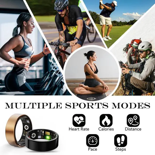Alt view image 3 of 6 - Smart Health Ring Fitness Tracker for Men Women, Sleep, Stress & Activity Monitoring, IP68 Waterproof, Long Lasting Battery, No Subscription Fees, Compatible with iOS & Android, Black 6