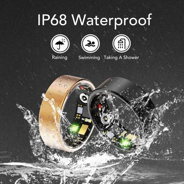 Alt view image 6 of 6 - Smart Health Ring Fitness Tracker for Men Women, Sleep, Stress & Activity Monitoring, IP68 Waterproof, Long Lasting Battery, No Subscription Fees, Compatible with iOS & Android, Black 6
