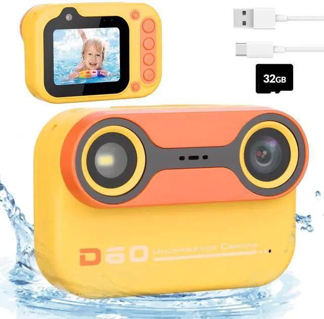 Main image of Kids Underwater Camera, 1080P HD Waterproof Digital Camera with 2.4" IPS Screen, Birthday Gifts for Boys Girls Children, Toddler Cameras Toys for 3 4 5 6 7 8 9(Yellow)
