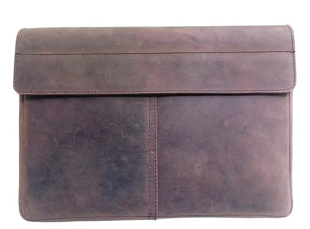 Alt view image 2 of 6 - Leather Folder, Full Grain Leather File Folder Organizer Document Holder, Leather Portfolio for Men Spacious Leather Folio Laptop Sleeve Case for 13" Laptops, MacBook & Tablets (Rustic Brown)