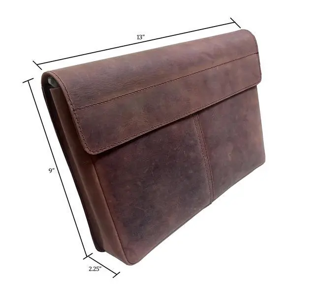 Alt view image 4 of 6 - Leather Folder, Full Grain Leather File Folder Organizer Document Holder, Leather Portfolio for Men Spacious Leather Folio Laptop Sleeve Case for 13" Laptops, MacBook & Tablets (Rustic Brown)