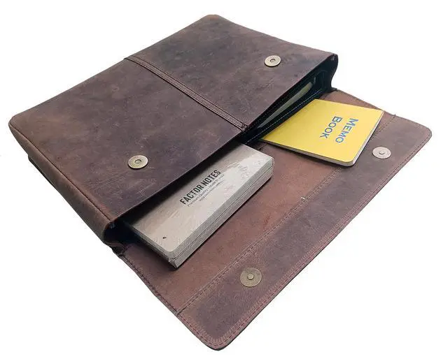 Alt view image 5 of 6 - Leather Folder, Full Grain Leather File Folder Organizer Document Holder, Leather Portfolio for Men Spacious Leather Folio Laptop Sleeve Case for 13" Laptops, MacBook & Tablets (Rustic Brown)