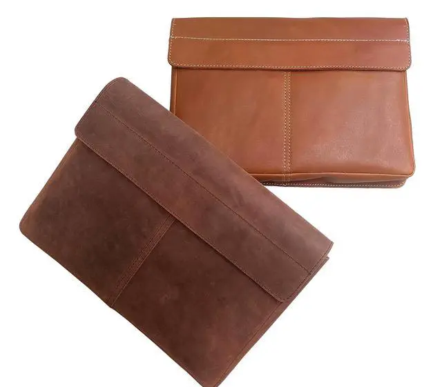 Alt view image 6 of 6 - Leather Folder, Full Grain Leather File Folder Organizer Document Holder, Leather Portfolio for Men Spacious Leather Folio Laptop Sleeve Case for 13" Laptops, MacBook & Tablets (Rustic Brown)