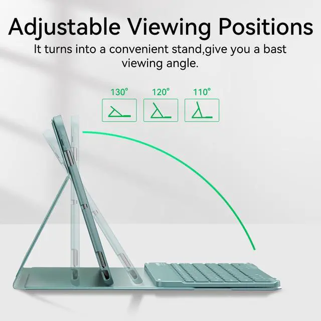 Alt view image 3 of 6 - for iPad 7th/8th/9th Generation Case with Wireless Magnetic Keyboard | Compatible with 9/8/7th Gen 10.2in Detachable Case Three Adjustable Angles with Pen Slot and Honeycomb Heat Dissipation,Green