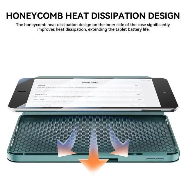 Alt view image 4 of 6 - for iPad 7th/8th/9th Generation Case with Wireless Magnetic Keyboard | Compatible with 9/8/7th Gen 10.2in Detachable Case Three Adjustable Angles with Pen Slot and Honeycomb Heat Dissipation,Green