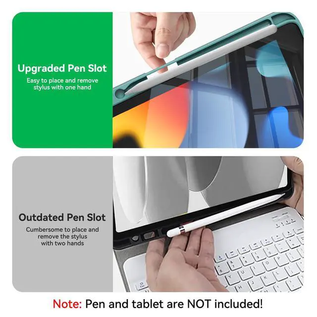 Alt view image 6 of 6 - for iPad 7th/8th/9th Generation Case with Wireless Magnetic Keyboard | Compatible with 9/8/7th Gen 10.2in Detachable Case Three Adjustable Angles with Pen Slot and Honeycomb Heat Dissipation,Green