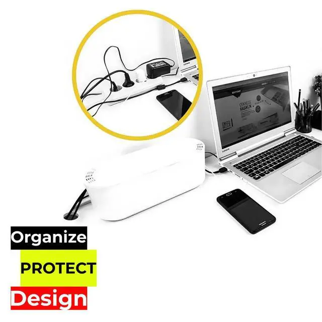 Alt view image 4 of 5 - Cable Management Box, Power Strip Holder, Floor Outlet Hider, Desk Cord Organizer, Cover TV Wires, 12.75" (L) x 5" (W) x 4.5" (H), for use with Power Strips up to 10.5in Length - Small, White