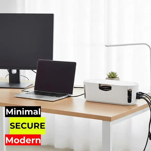 Alt view image 5 of 5 - Cable Management Box, Power Strip Holder, Floor Outlet Hider, Desk Cord Organizer, Cover TV Wires, 12.75" (L) x 5" (W) x 4.5" (H), for use with Power Strips up to 10.5in Length - Small, White