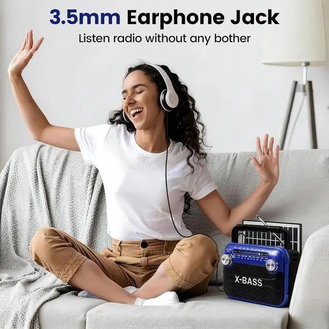 Alt view image 5 of 6 - X bass Stereo Sound Radios Portable AM FM SW Solar Radio,Shortwave Bluetooth Radio with Emergency Flashlight, Support USB TF Player, D Battery or USB Charged for Home Outdoor Emergency