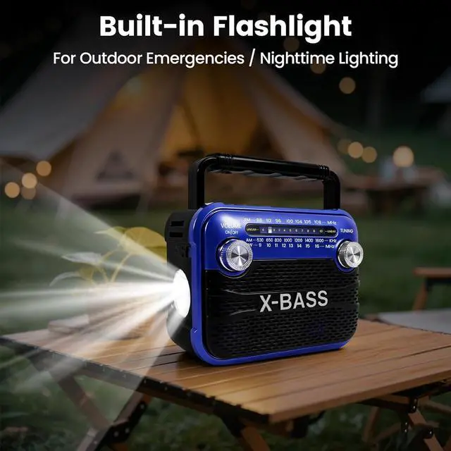 Alt view image 6 of 6 - X bass Stereo Sound Radios Portable AM FM SW Solar Radio,Shortwave Bluetooth Radio with Emergency Flashlight, Support USB TF Player, D Battery or USB Charged for Home Outdoor Emergency