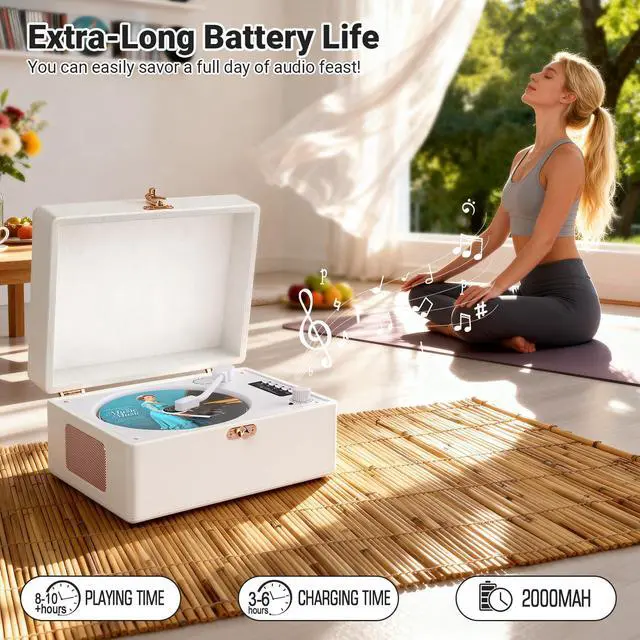 Alt view image 2 of 5 - Retro CD Player with Bluetooth in/Out Portable CD Player with Built-in Rechargeable Battery,Auto Power Off,USB,AUX,Headphone Jack,Vintage Music Player for Women/Men-White