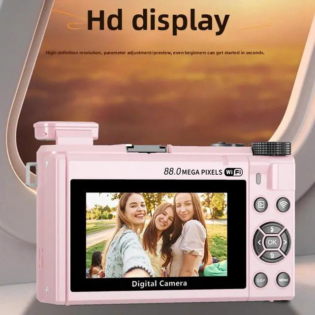 Alt view image 6 of 6 - 8K Digital Camera for Photography, 88MP Vlogging Camera with 3" 180 Flip Screen, 18X Zoom, Autofocus, Wide Angle Lens, WiFi Mirrorless Cameras with 32GB Card, 2 Batteries (Pink)
