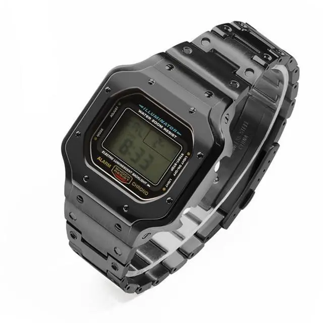 Alt view image 3 of 5 - DW5600 Case Band Mod Kit, Stainless Steel Strap Case Bezel with Face Nails Compatible with Casio G-shock DW5600, GB5600, GW-B5600, GWX5600, DW5025/ DW5700/ DW5735/ DW5750 (Black)