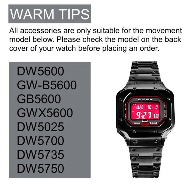 Alt view image 4 of 5 - DW5600 Case Band Mod Kit, Stainless Steel Strap Case Bezel with Face Nails Compatible with Casio G-shock DW5600, GB5600, GW-B5600, GWX5600, DW5025/ DW5700/ DW5735/ DW5750 (Black)