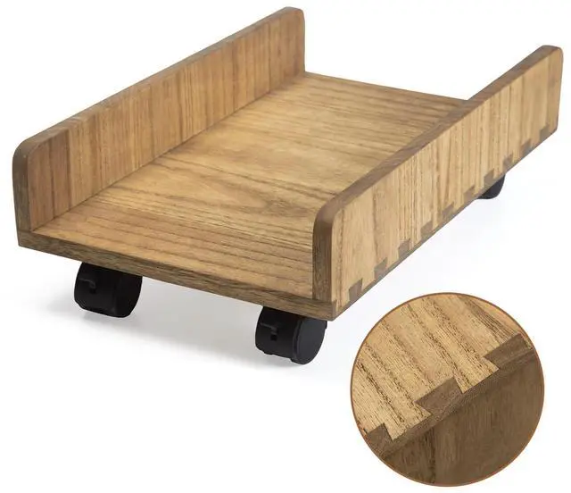 Main image of Wood Computer Tower Stand with Wheels, Rolling PC Cart, Brown | 15.74 x 9.84 x 5.12 In Wood Cart with 4 Caster Wheels and 2 Locking Brakes for ATX Computer Towers and CPU Cases