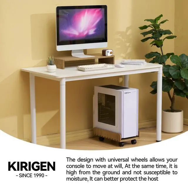 Alt view image 2 of 6 - Wood Computer Tower Stand with Wheels, Rolling PC Cart, Brown | 15.74 x 9.84 x 5.12 In Wood Cart with 4 Caster Wheels and 2 Locking Brakes for ATX Computer Towers and CPU Cases