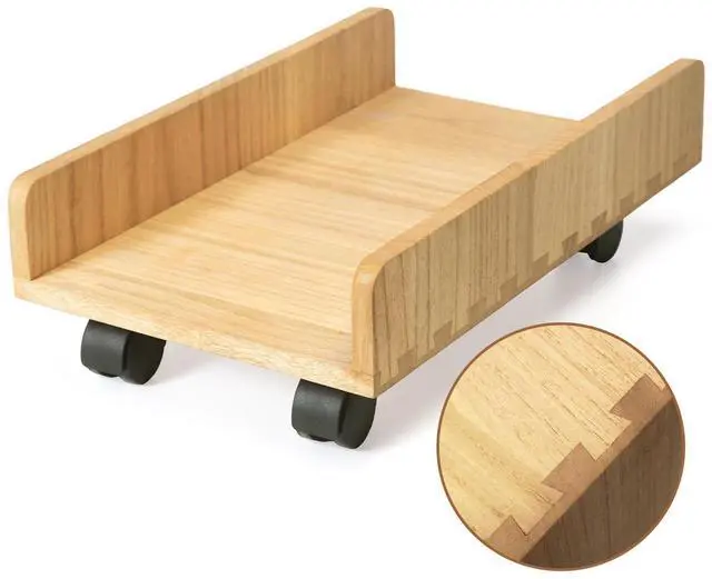 Main image of Wood Computer Tower Stand with Wheels, Rolling PC Cart, Natural | 15.74 x 9.84 x 5.12 In Wood Cart with 4 Caster Wheels and 2 Locking Brakes for ATX Computer Towers and CPU Cases
