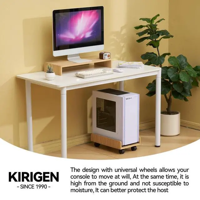 Alt view image 2 of 6 - Wood Computer Tower Stand with Wheels, Rolling PC Cart, Natural | 15.74 x 9.84 x 5.12 In Wood Cart with 4 Caster Wheels and 2 Locking Brakes for ATX Computer Towers and CPU Cases