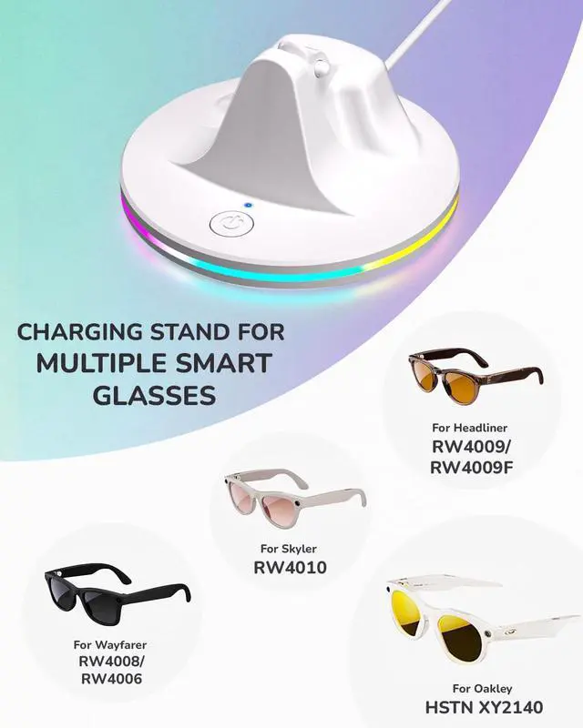 Alt view image 6 of 6 - Charging Stand for RayBan Meta Gen2,Smart Glasseses Charging Dock | Compatible with Rayban Meta/Wayfarer/Skyler/Headliner/Oakley HSTN,Smart Glasses Charger with RGB Light
