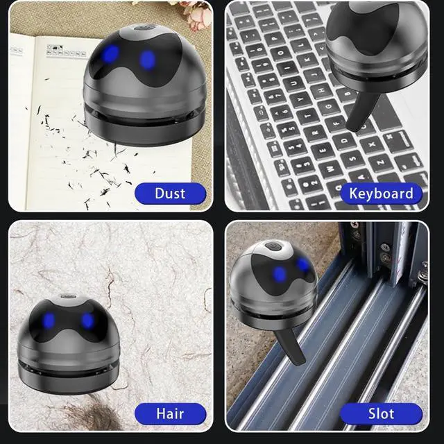 Alt view image 2 of 6 - Mini Desktop Vacuum Cleaner, Cordless Desk Vacuum, Rechargeable | Low Noise Cute cartoon Robot USB-C
