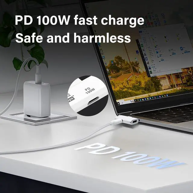 Alt view image 3 of 6 - USB C 3.2 Adapter 10Gbps USB C Male to Female with 100W PD Power Supply Adapter for Laptop Tablet Phone - White