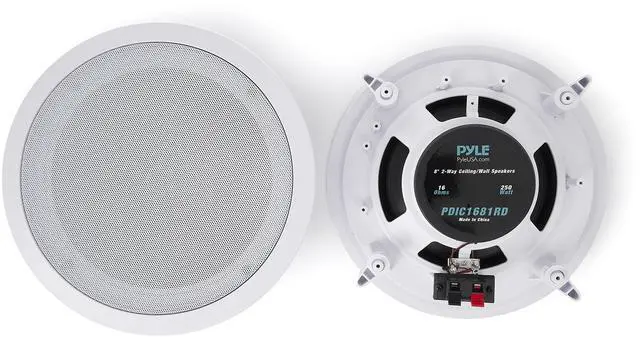Alt view image 2 of 6 - Pair Flush 8 Mount In-wall In-ceiling 2-Way Home Speaker System Spring Loaded Quick Connections Dual Polyprone Cone Polymer Tweeter Stereo Sound 250 Watts (PDIC1681RD)