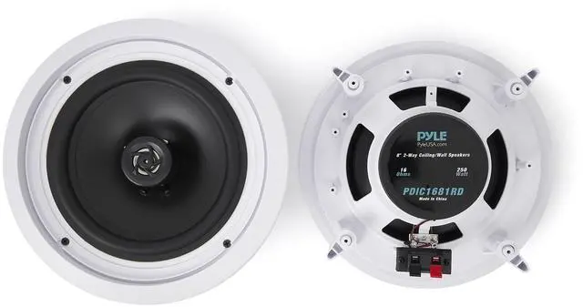 Alt view image 5 of 6 - Pair Flush 8 Mount In-wall In-ceiling 2-Way Home Speaker System Spring Loaded Quick Connections Dual Polyprone Cone Polymer Tweeter Stereo Sound 250 Watts (PDIC1681RD)