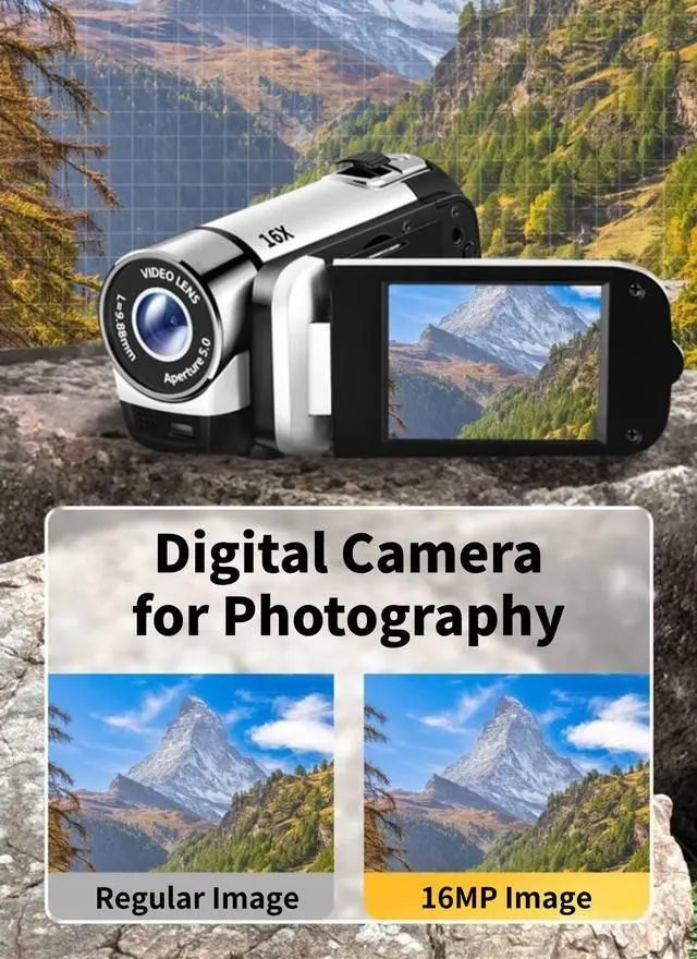 Alt view image 2 of 6 - 1080P Digital Camera for Photography, 16MP Vlogging Camera 16X Digital Zoom Digital Camera with 2.4in 360° Flip Screen, Compact Travel Camera for Teens Adult Beginner Kids (White)