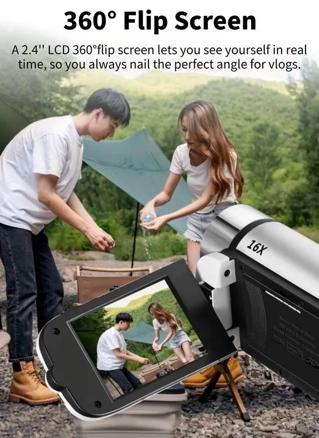 Alt view image 4 of 6 - 1080P Digital Camera for Photography, 16MP Vlogging Camera 16X Digital Zoom Digital Camera with 2.4in 360° Flip Screen, Compact Travel Camera for Teens Adult Beginner Kids (White)