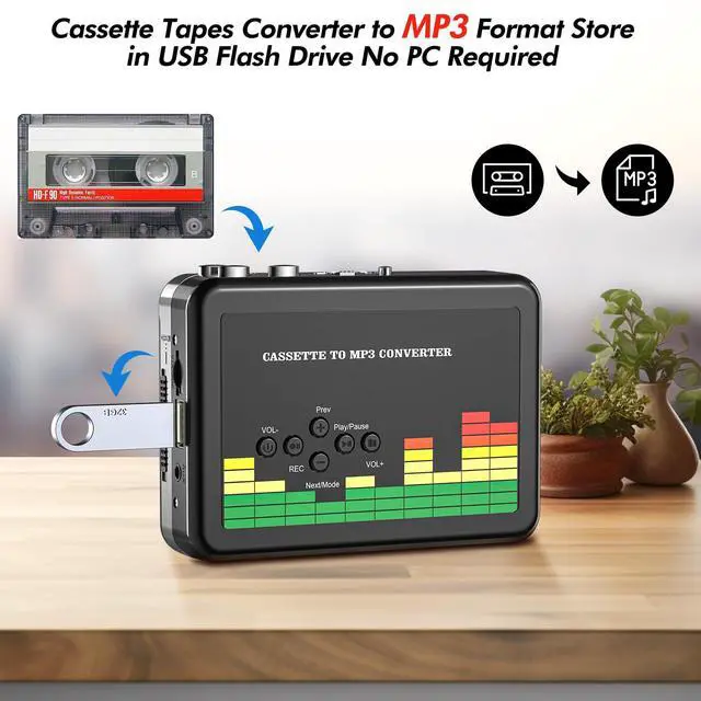 Alt view image 3 of 6 - USB Cassette Player Tape to MP3 Converter, Portable Cassette Tape Player to Digital Converter with Earphones, Auto RewindNo Computer Required