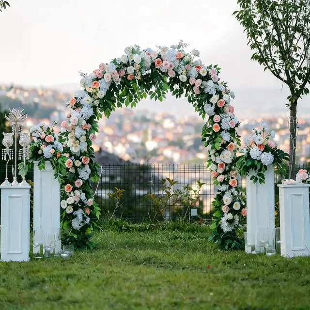 Alt view image 2 of 6 - 5.25 * 6.56 FT Metal Backdrop Frame Stand, Wedding Decor Flower Arbor Stand, Balloon Arch Backdrop, Golden