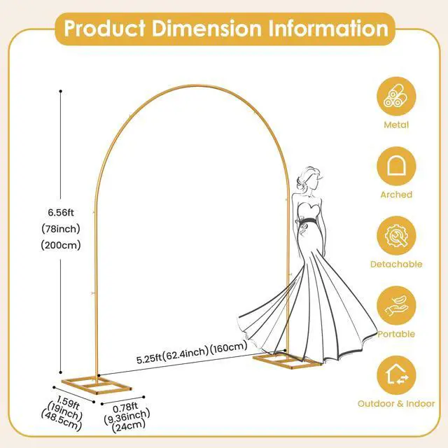 Alt view image 3 of 6 - 5.25 * 6.56 FT Metal Backdrop Frame Stand, Wedding Decor Flower Arbor Stand, Balloon Arch Backdrop, Golden