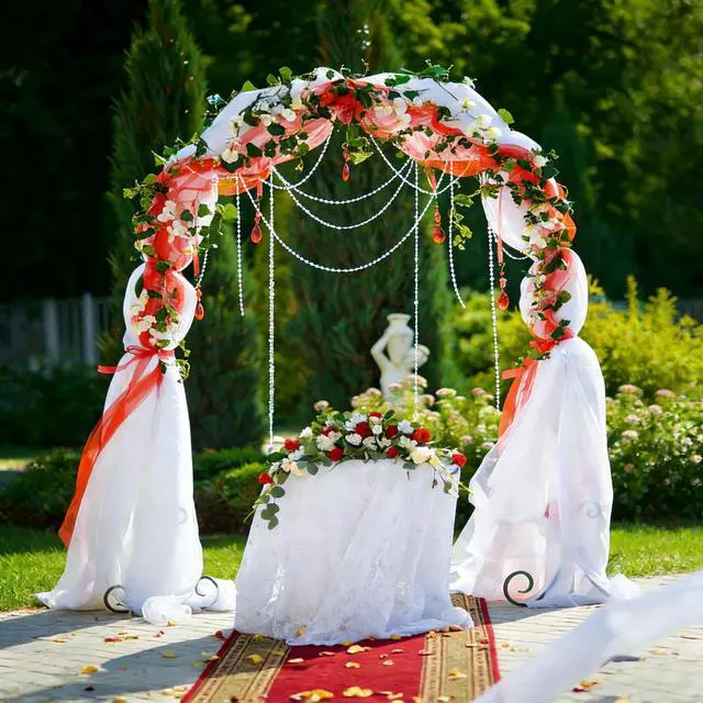 Alt view image 4 of 6 - 5.25 * 6.56 FT Metal Backdrop Frame Stand, Wedding Decor Flower Arbor Stand, Balloon Arch Backdrop, Golden