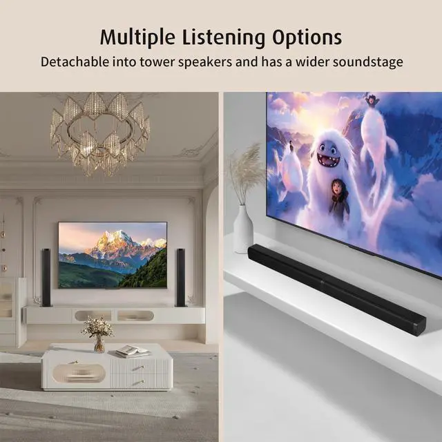 Alt view image 2 of 6 - 2.1 Channel Soundbar with 5.5-Inch Subwoofer, Detachable Speakers | 120W Peak Power, Bluetooth 5.3 and RCA, Four 2-Inch Full-Range Drivers, for TV, PC Gaming and Home Theater