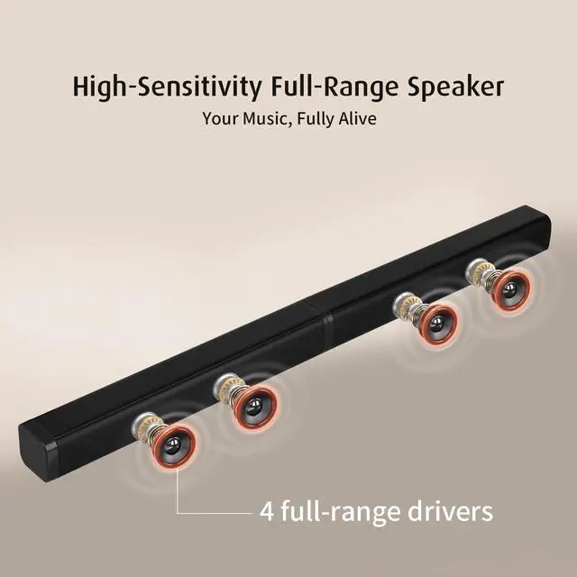 Alt view image 4 of 6 - 2.1 Channel Soundbar with 5.5-Inch Subwoofer, Detachable Speakers | 120W Peak Power, Bluetooth 5.3 and RCA, Four 2-Inch Full-Range Drivers, for TV, PC Gaming and Home Theater