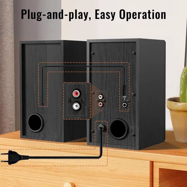 Alt view image 5 of 6 - Active Bookshelf Speakers for Record Player | Wireless BT + Wired RCA Dual Input, Easy Setup, for Turntable/PC/Gaming, 50W Stereo Sound, Headphone out, SR80