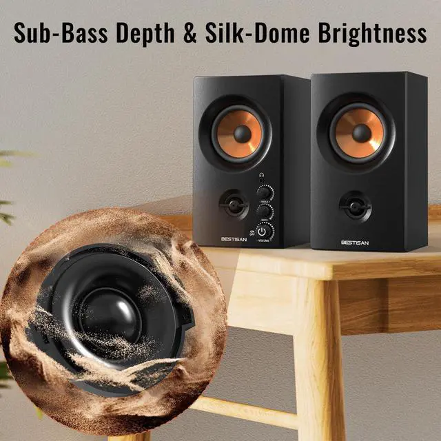 Alt view image 6 of 6 - Active Bookshelf Speakers for Record Player | Wireless BT + Wired RCA Dual Input, Easy Setup, for Turntable/PC/Gaming, 50W Stereo Sound, Headphone out, SR80