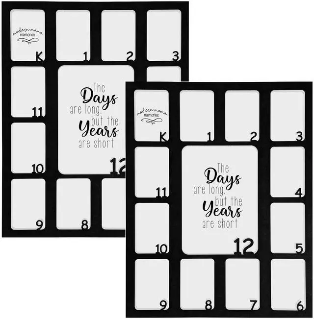 Main image of School Years Picture Frame K-12 Photo Mat - Fits Any 11x14 Picture Frame (Does Not Include Frame) - Displays (1) 5x7 Photo and (12) 2x3 Pictures (2 Pack - Black Mats)
