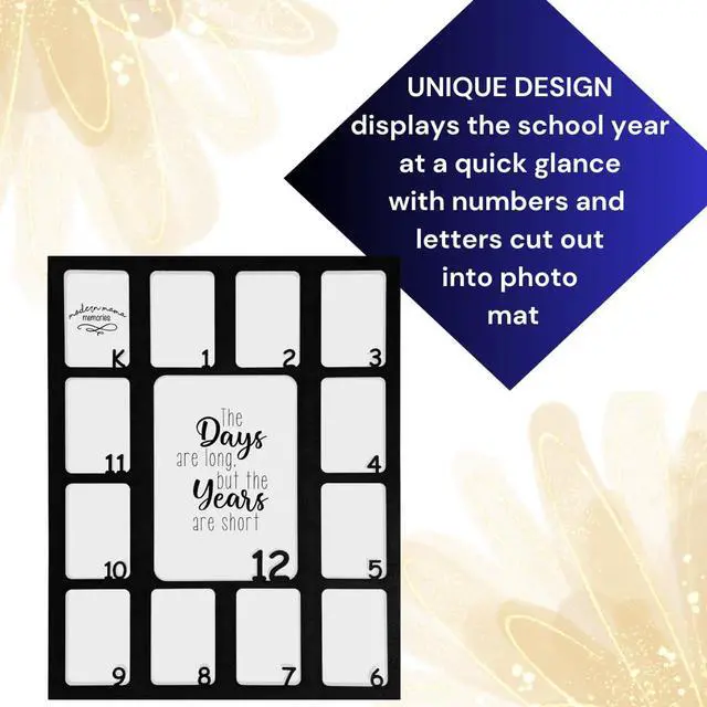 Alt view image 2 of 6 - School Years Picture Frame K-12 Photo Mat - Fits Any 11x14 Picture Frame (Does Not Include Frame) - Displays (1) 5x7 Photo and (12) 2x3 Pictures (2 Pack - Black Mats)