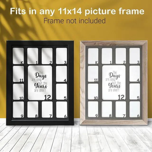Alt view image 3 of 6 - School Years Picture Frame K-12 Photo Mat - Fits Any 11x14 Picture Frame (Does Not Include Frame) - Displays (1) 5x7 Photo and (12) 2x3 Pictures (2 Pack - Black Mats)