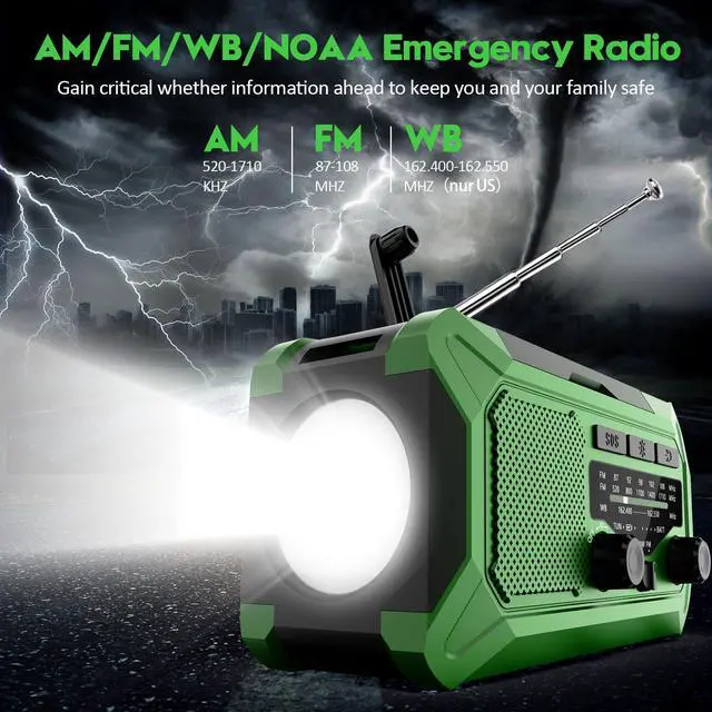 Alt view image 4 of 6 - Emergency Hand Crank Weather Radio, 10000mAh AM/FM/NOAA Solar Powered Radio with Phone Charger, USB Charged, LED Flashlight Reading Lamp Headphone Jack, SOS Alarm