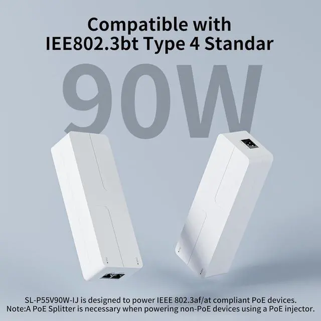 Alt view image 2 of 6 - 2.5Gb PoE+ Injector, 90W | IEEE 802.3bt/at/af, 2.5Gbps & 1000Mbps High Speed, 100m Transmission, Plug & Play, For PTZ Cameras, WiFi 6 AP, VoIP Phone