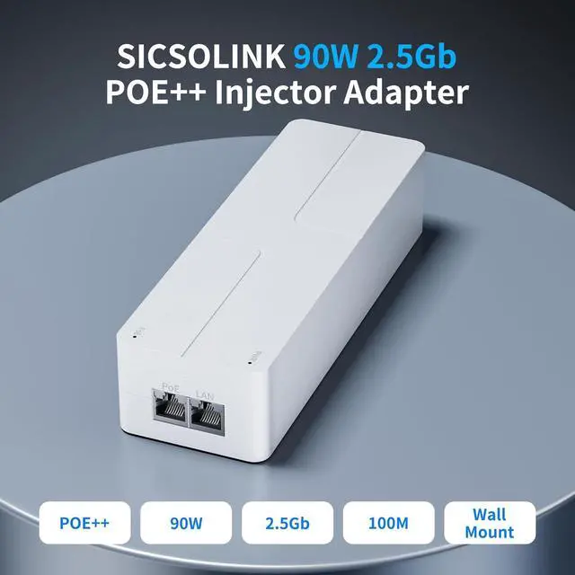 Alt view image 4 of 6 - 2.5Gb PoE+ Injector, 90W | IEEE 802.3bt/at/af, 2.5Gbps & 1000Mbps High Speed, 100m Transmission, Plug & Play, For PTZ Cameras, WiFi 6 AP, VoIP Phone